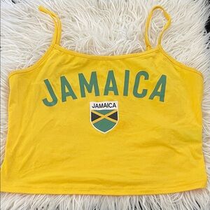 Yellow Jamaica Graphic Crop Top Cami Slight Stretch Adjustable Straps